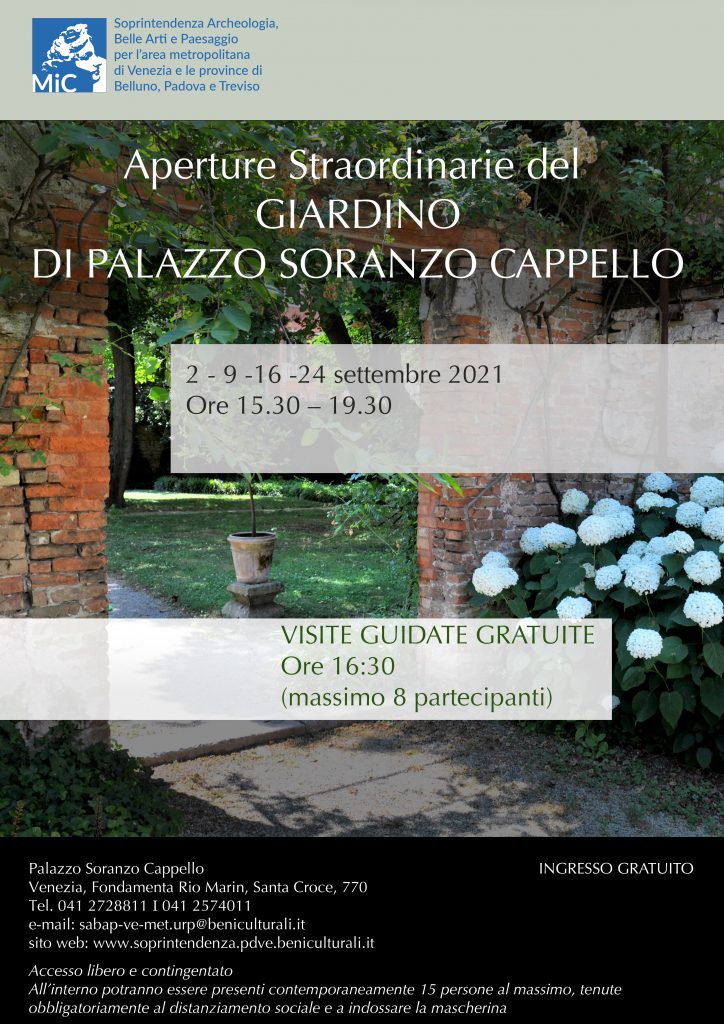 Venezia, 2 – 9 – 16 – 24 settembre | Aperture straordinarie del Giardino storico di Palazzo Soranzo-Cappello