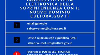 Nuovi indirizzi di posta elettronica per comunicare con la Soprintendenza, con il dominio “cultura.gov.it”