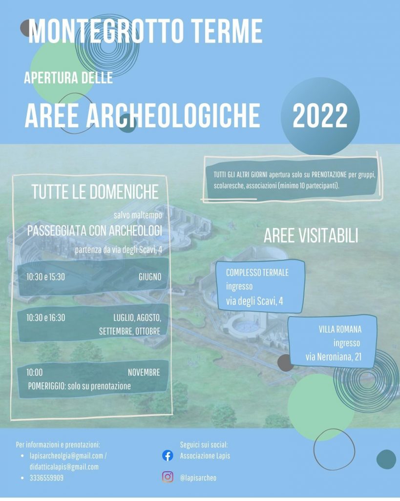 Riapertura delle aree archeologiche di Montegrotto Terme: tutte le domeniche da giugno a novembre passeggiate con archeologi