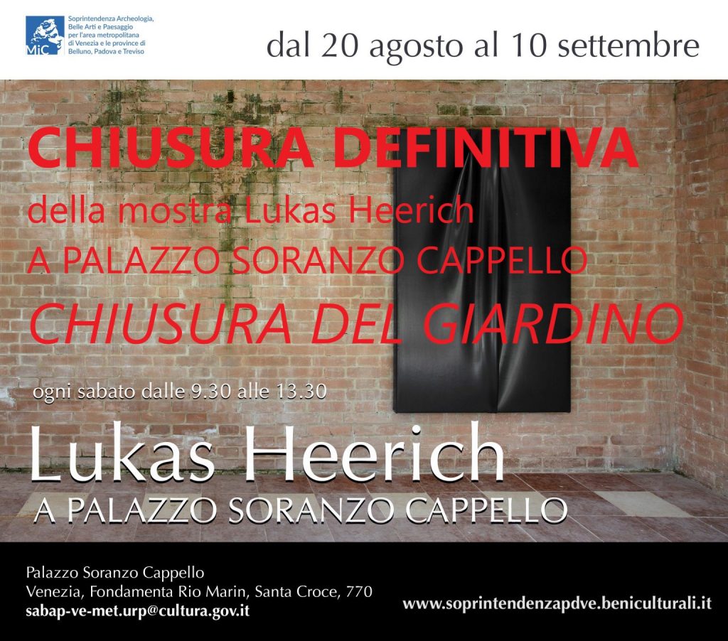 Chiusura definitiva della mostra “Lukas Heerich a Palazzo Soranzo Cappello” e del giardino a causa di gravi danni provocati dal maltempo