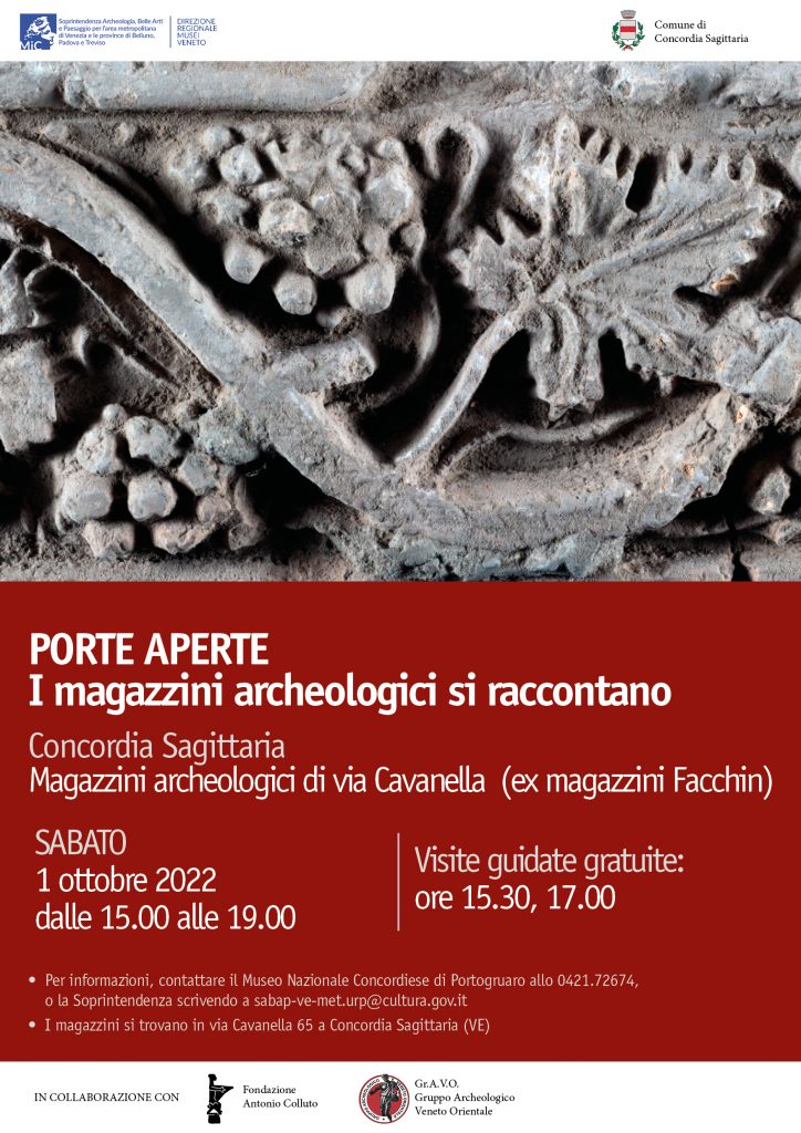Porte aperte – I magazzini archeologici si raccontano con un’apertura straordinaria, sabato 1 ottobre a Concordia Sagittaria (Ve)