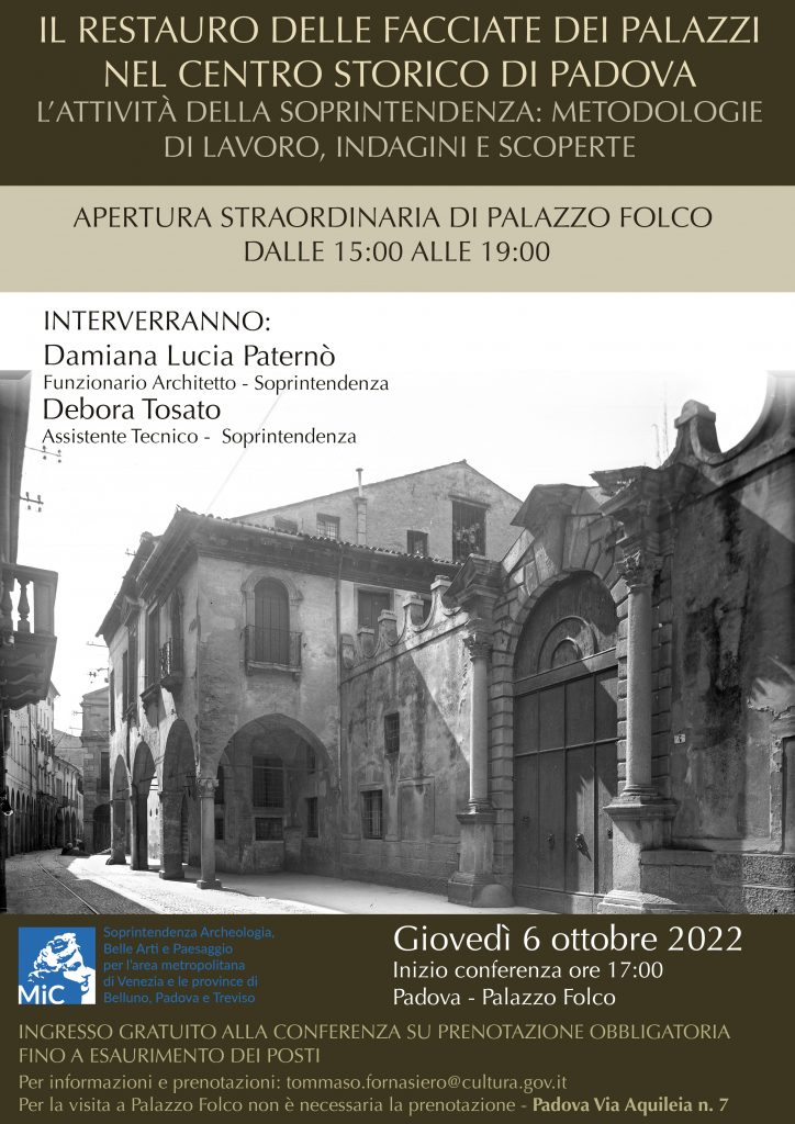 “Il restauro delle facciate dei palazzi nel centro storico di Padova”. Una conferenza per raccontare l’attività della Soprintendenza, metodologie di lavoro, indagini e scoperte.