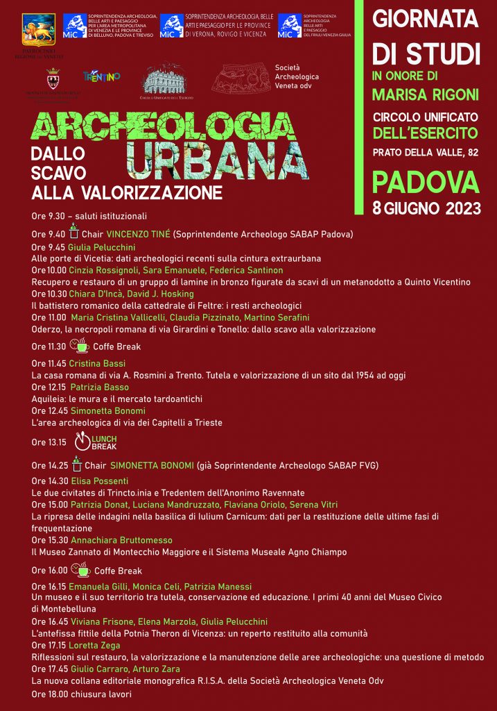 Archeologia Urbana – Dallo scavo alla valorizzazione: giornata di studi in onore di Marisa Rigoni, l’8 giugno a Padova