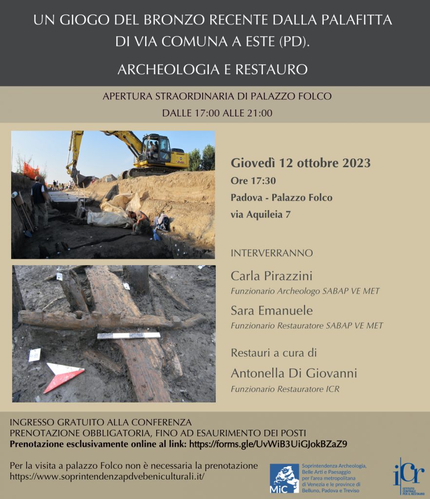 “Un giogo del Bronzo recente dalla palafitta di Via Comuna a Este (Pd). Archeologia e restauro”: il 12 ottobre in Soprintendenza si presentano i reperti lignei rinvenuti del sito palafitticolo di Este (Pd)