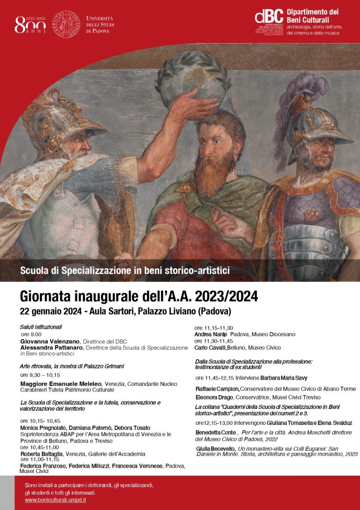 La Soprintendenza partecipa alla giornata inaugurale dell’anno accademico 2023/2024 della Scuola di Specializzazione in Beni Storico-artistici dell’Università degli Studi di Padova