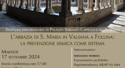 Apertura straordinaria di Palazzo Soranzo Cappello a Venezia e visita al giardino | La Soprintendenza presenta il progetto di verifica del rischio sismico e restauro dell’abbazia di S. Maria a Follina (TV)
