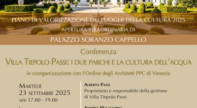 Venezia, Palazzo Soranzo Cappello | Prosegue il ciclo di appuntamenti dedicati alla conservazione dei giardini storici con la conferenza “Villa Tiepolo Passi: i due parchi e la cultura dell’acqua”