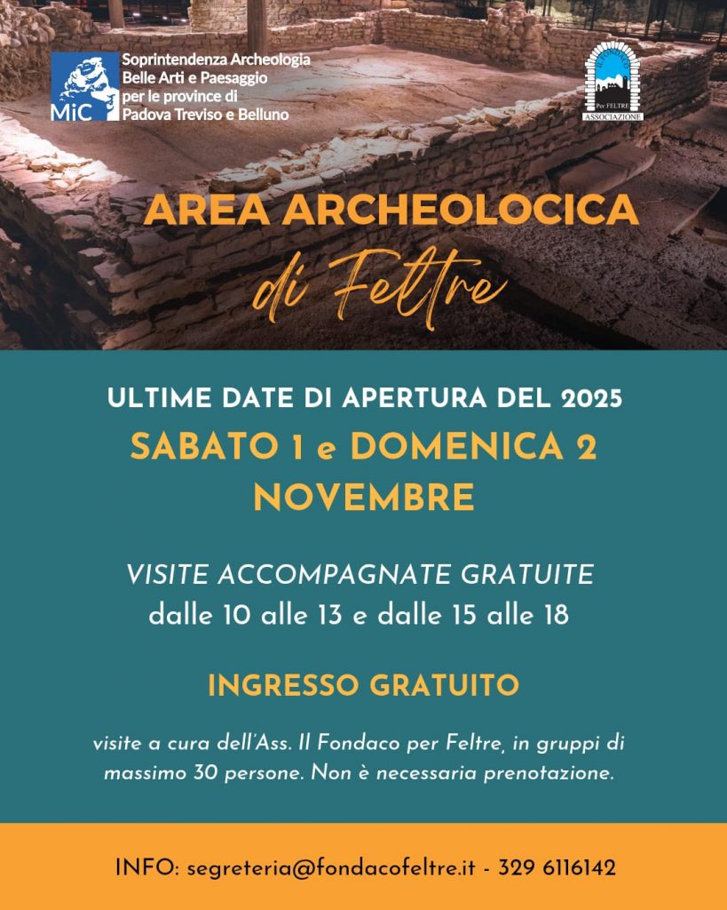 1 e 2 novembre, ultime date del 2025 per visitare l’area archeologica di Piazza Duomo a Feltre con visite accompagnate
